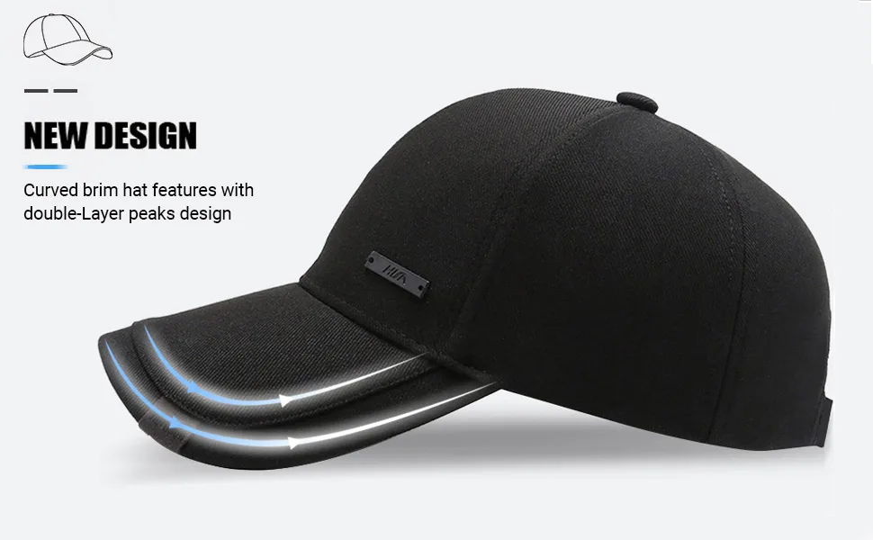 Vintage Cotton Dad Hat with Double Layer Peaks Adjustable Baseball Cap Trendy Trucker Hat for Mens Headwear Black - 11111