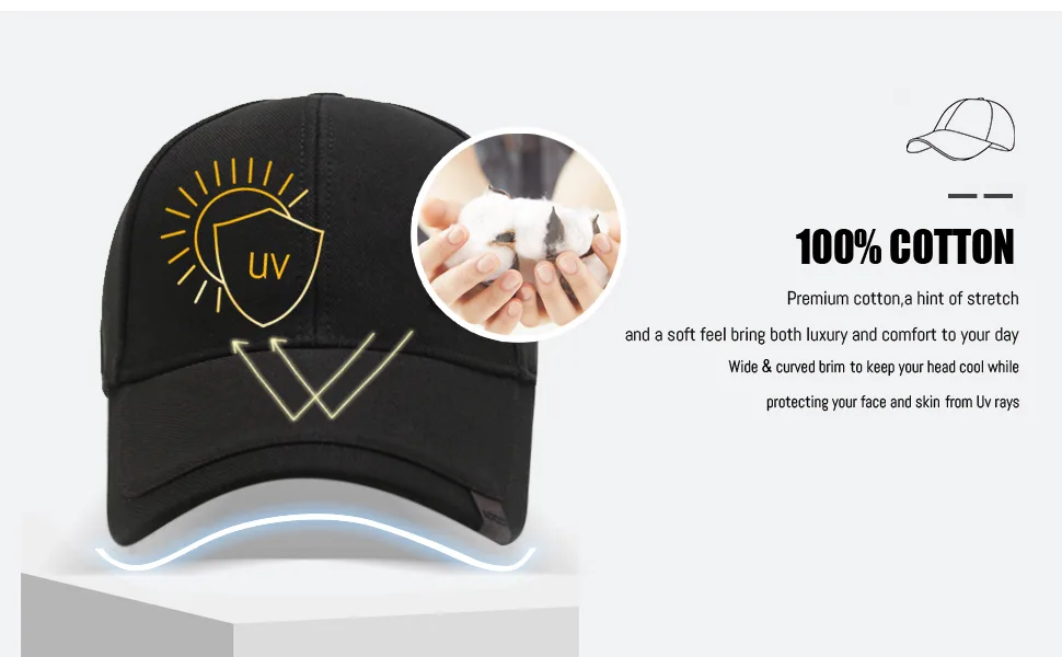 Vintage Cotton Dad Hat with Double Layer Peaks Adjustable Baseball Cap Trendy Trucker Hat for Mens Headwear Black - product information 3