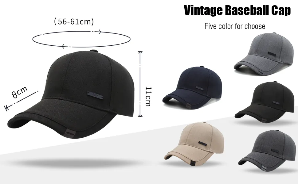 Vintage Cotton Dad Hat with Double Layer Peaks Adjustable Baseball Cap Trendy Trucker Hat for Mens Headwear Black - product information 6
