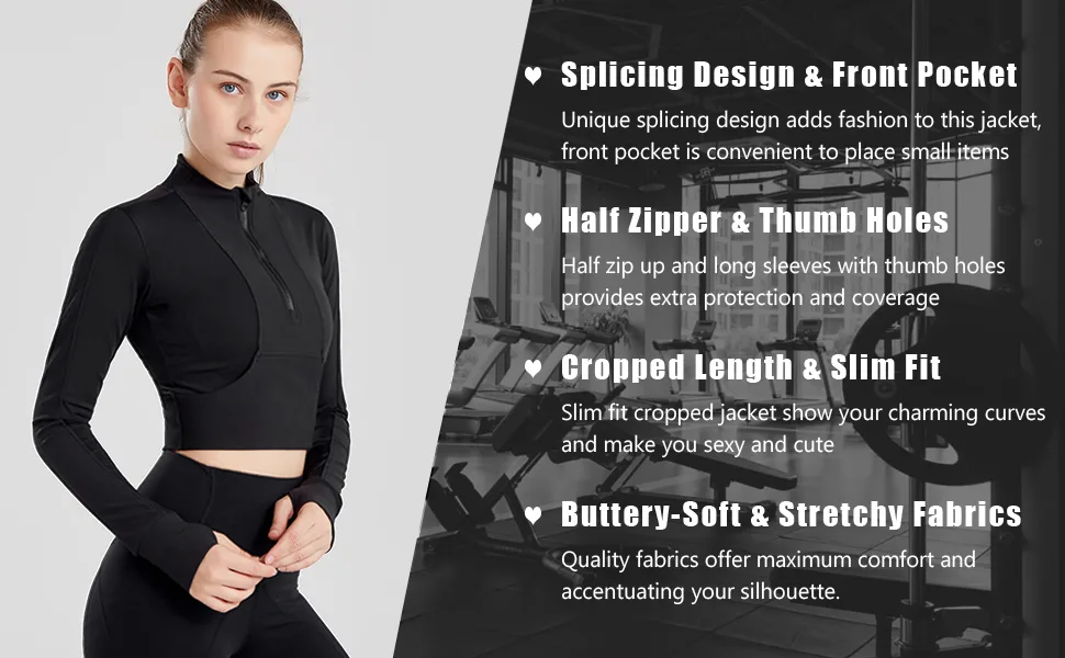 KTILG Womens Cropped Jacket Half Zip Pullover Slim Fit Yoga Running Athletic Workout Jackets Long Sleeve Activewear Top Large Deep Grey Training Jacket - Womens Slim Fit Half Zip Cropped Sports Yoga Athletic Workout Jacket