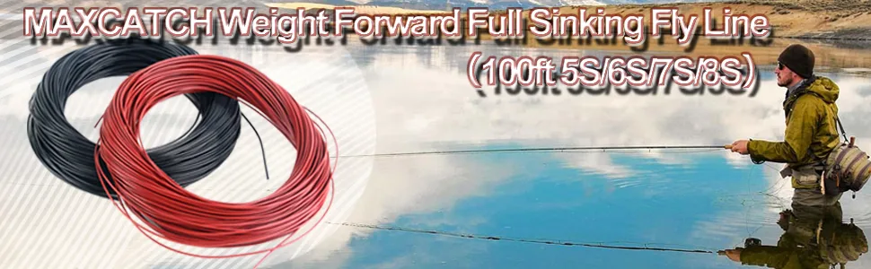 Maxcatch Full Sinking Fly Line Weight Forward Fly Fishing Lines 100ft 4 5 6 7 8 9wt WF9S-100FT Black, 6IPS - sinking fly line