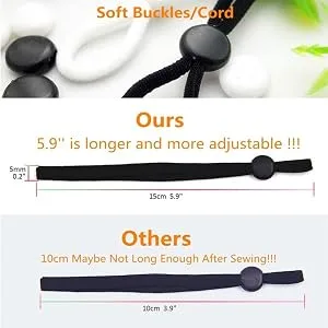 CaiDieNu 50 Pcs Black Elastic Bands with Adjustable Buckle,Elastic String Bands with Cord Locks,DIY Elastic Bands for Ear Loops Black-50 Pcs - Elastic String Cord Bands Rope with Adjustable Buckle for Sewing Crafts DIY Mask