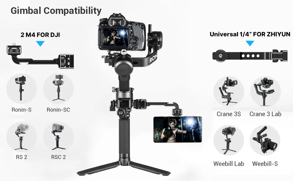 Ronin S/Ronin SC Monitor Mount, DH11 Rotatable Magic Arm with 1/4 Thread Cold Shoe Mount for Mic Light Stand for DJI Ronin S/SC Gimbals Stabilizer - ronin