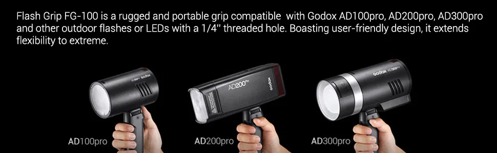 Godox FG-100 Flash Grip, Portable Flash Bracket Handle with 1/4" Screw Speedlite Holder Stabilizers, Compatible with Godox AD300Pro/AD200Pro/AD100Pro and Other Outdoor Flash/LED Light - Godox FG-100