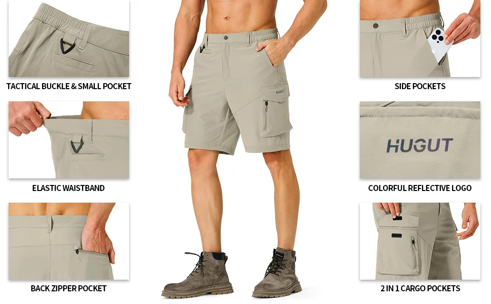 Men's Hiking Cargo Shorts Quick Dry Lightweight Travel Shorts with Multi Pockets for Fishing Camping Golf Khaki X-Large - detail