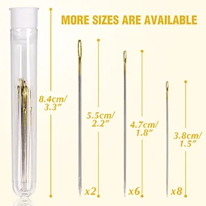 PECMER Sewing Needles, Stainless Steel Sewing Needles for Hand Sewing, Assorted Sizes, 3-Color Threads for Repair Sewing Needles Large Eye Embroidery Thread Needle - size