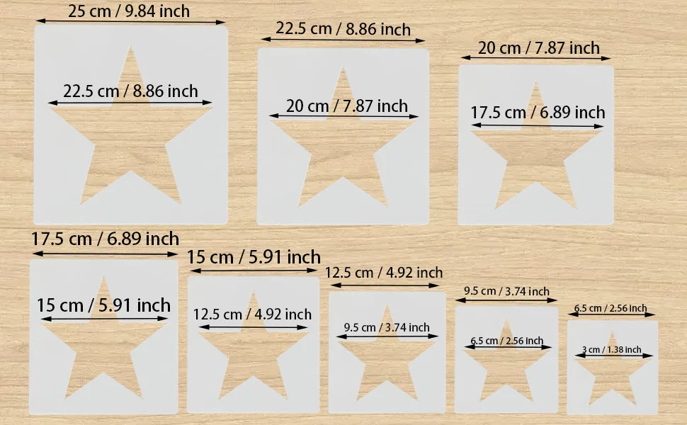 8 PCS Large Star Stencil ,Star Stencils Different Sizes, Star Template, Star Template Stencil, Large Star Stencil, Star Stencils for Painting, for Painting Template - sizes