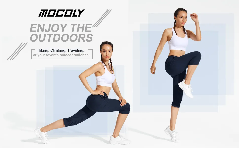 MOCOLY Women's Cargo Hiking Pants Elastic Waist Quick Dry Lightweight Outdoor Water Resistant UPF 50+ Long Pants Zipper Capri-light Grey Medium - women