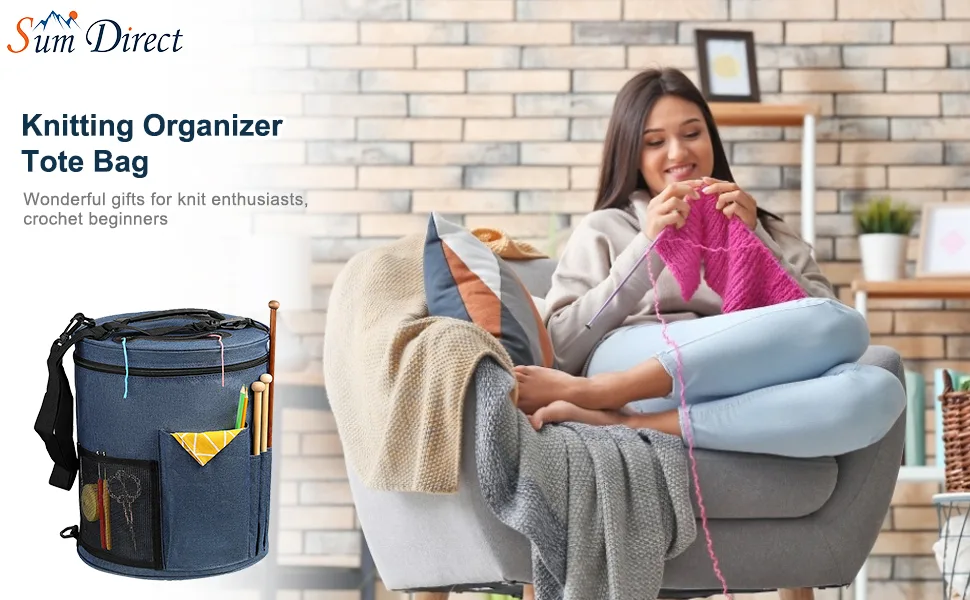 SumDirect Knitting Bag, Yarn Organizer Tote Bag Portable Storage Bag for Yarns, Carrying Projects, Knitting Needles, Crochet Hooks, Manuals and Other Accessories (Blue) - product information 1
