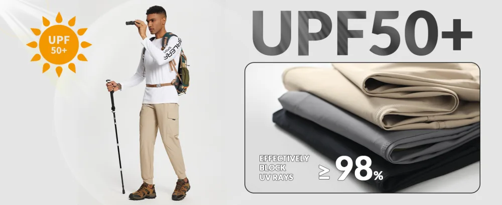 BALEAF Men's Lightweight Joggers Quick Dry Cargo Pants UPF 50+ Stretch Jogger Pants Hiking Outdoor Running Track Workout Black Medium - joggers for men