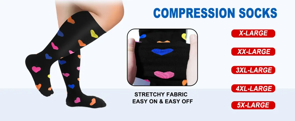 FuelMeFoot Plus Size Compression Socks Wide Calf for Women and Men 20-30 mmHg Extra Large for Circulation Support Recovery 012-black/Black/Black 4X-Large - size