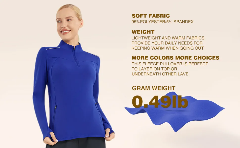 PERSIT Womens Pullover 1/4 Zip Fleece Long Sleeve Shirts Thumbholes Mock Neck Thermal Tops for Running Medium Black - long sleeve shirts women