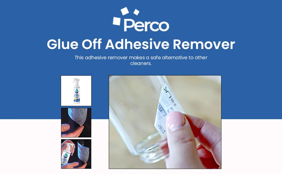 Perco Glue Off Adhesive Remover 3.3 oz & Scraper with Plastic Razor for Removing Labels (Adhesive Remover & Scraper w/Plastic Razor) - Perco Glue of remover