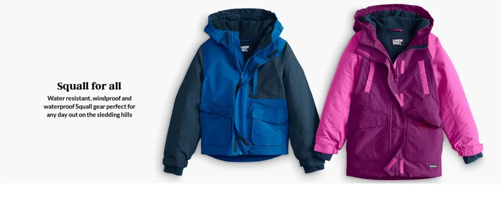 Lands' End Kids Squall Waterproof Iron Knee Bib Snow Pants 16 Cadet Gray - Blue and pink squall jackets.