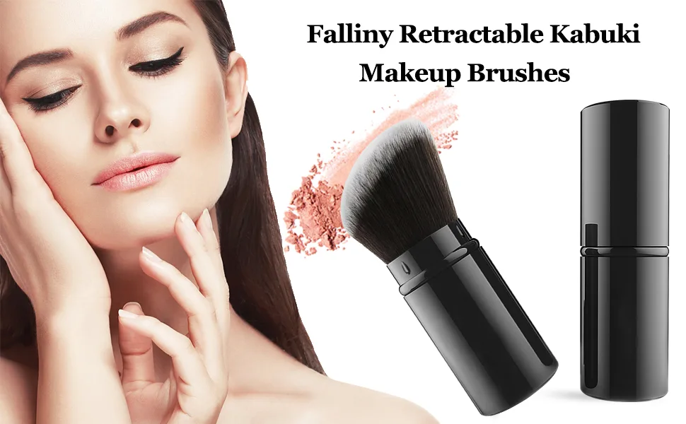 Falliny Retractable Makeup Brush, Angled Kabuki Powder Makeup Brush Travel Face Blush Brush with Cover for Blush, Bronzer, Buffing, Highlighter Flawless Powder Cosmetics - Falliny Retractable Foundation Makeup Brush