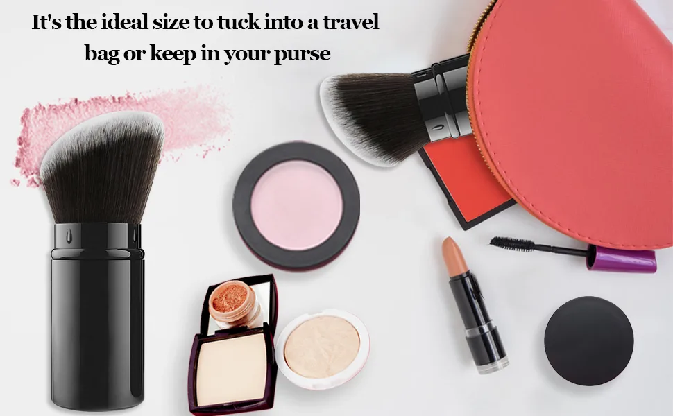 Falliny Retractable Makeup Brush, Angled Kabuki Powder Makeup Brush Travel Face Blush Brush with Cover for Blush, Bronzer, Buffing, Highlighter Flawless Powder Cosmetics - Falliny Retractable Foundation Makeup Brush