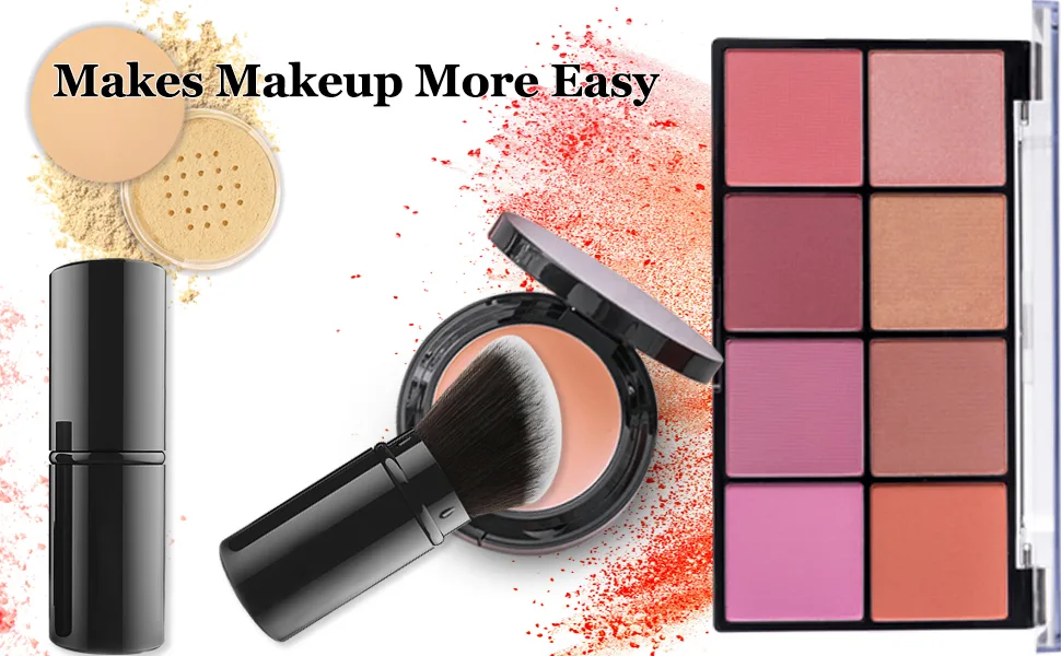 Falliny Retractable Makeup Brush, Angled Kabuki Powder Makeup Brush Travel Face Blush Brush with Cover for Blush, Bronzer, Buffing, Highlighter Flawless Powder Cosmetics - Falliny Retractable Foundation Makeup Brush