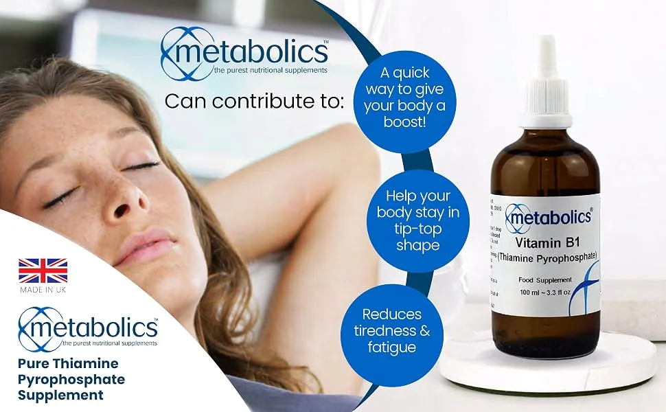 Metabolics Vitamin B1 Supplement | B1 Thiamine Pyrophosphate (100ml) | Additive Free - Vitamin B1 Liquid Drops Thiamine Pyrophosphate