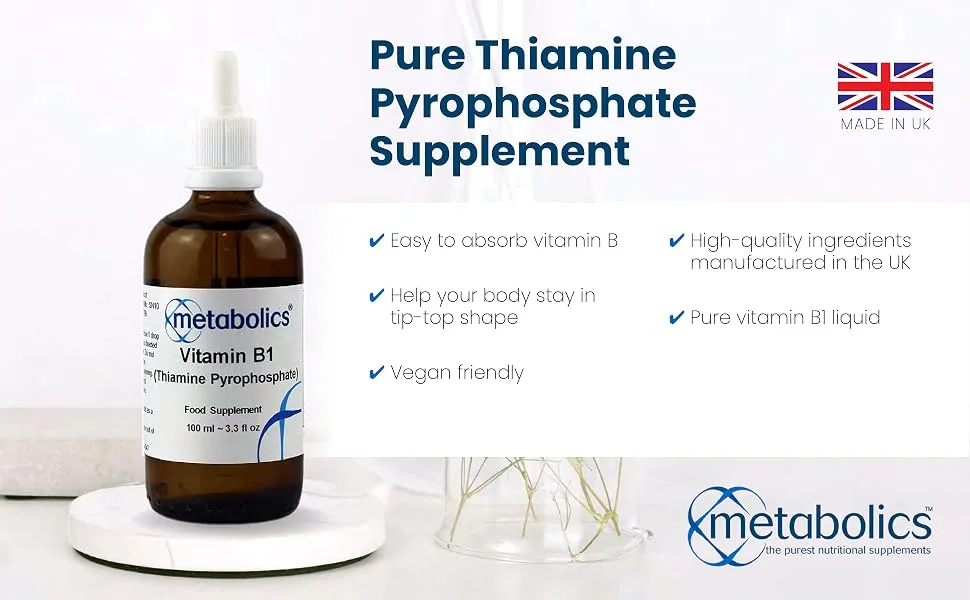 Metabolics Vitamin B1 Supplement | B1 Thiamine Pyrophosphate (100ml) | Additive Free - Vitamin B1 Liquid Drops Thiamine Pyrophosphate Supplement