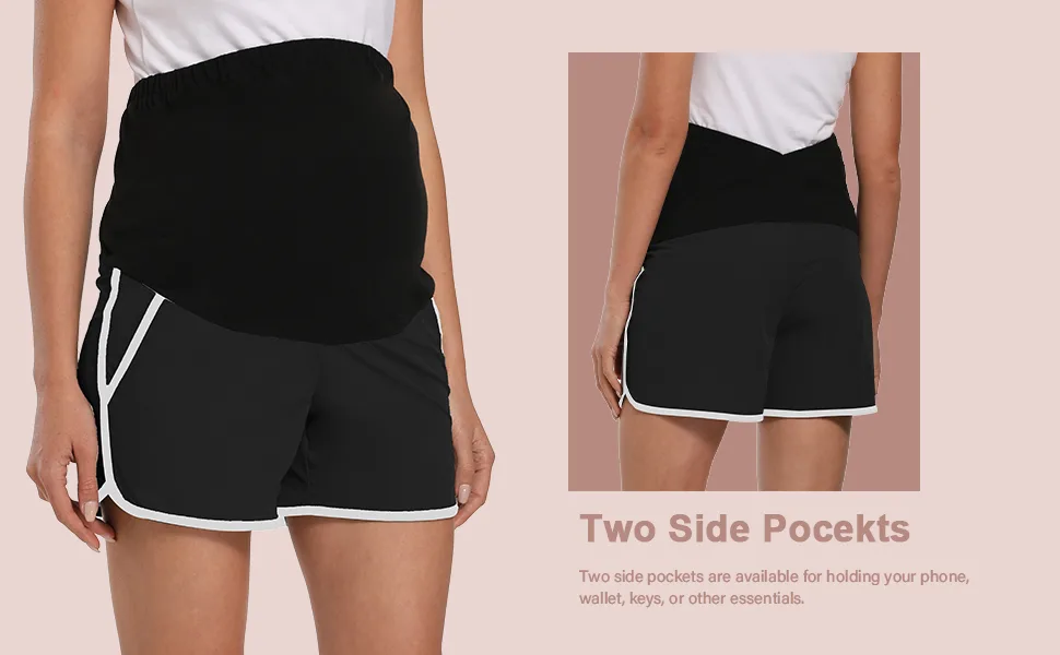Foucome Maternity Quick-Dry Shorts Over The Belly Summer Lounge Workout Yoga Shorts with Pockets Green&grey, 5# Small - maternity sport shorts
