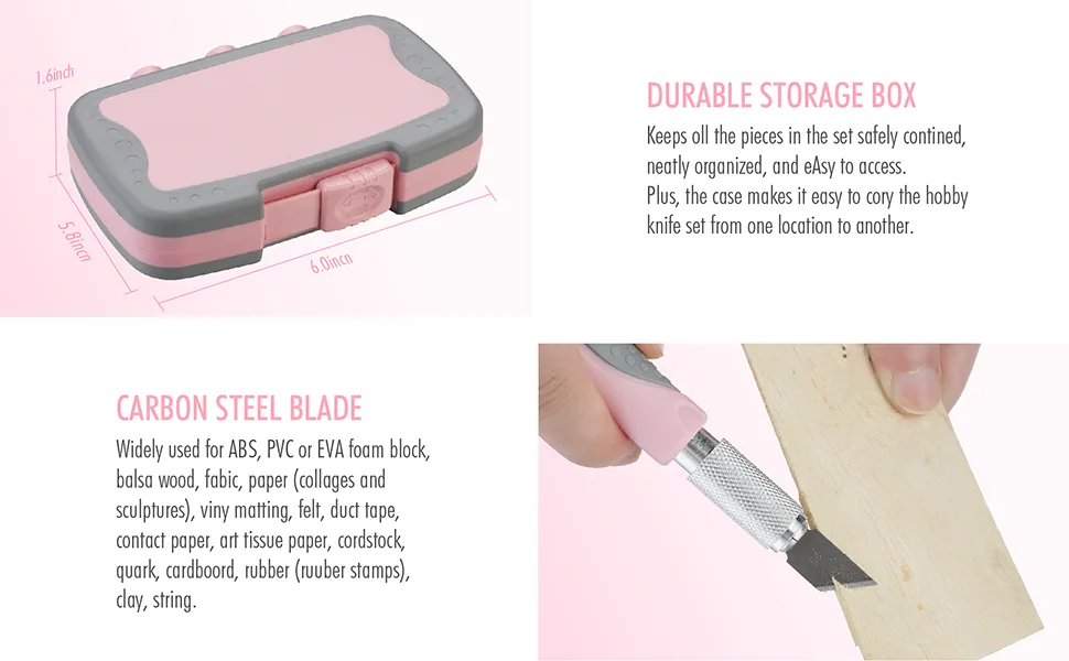 FantastiCAR Craft Knife Precision Cutter Hobby Knife Blades Set (30pcs) for Art Work, Scrapbooking, Stencil, Architecture Modeling, Wood Leather Working (Pink) - fantasticar hobby knife kit