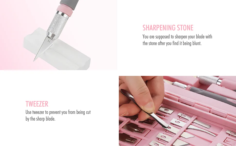 FantastiCAR Craft Knife Precision Cutter Hobby Knife Blades Set (30pcs) for Art Work, Scrapbooking, Stencil, Architecture Modeling, Wood Leather Working (Pink) - fantasticar hobby knife set