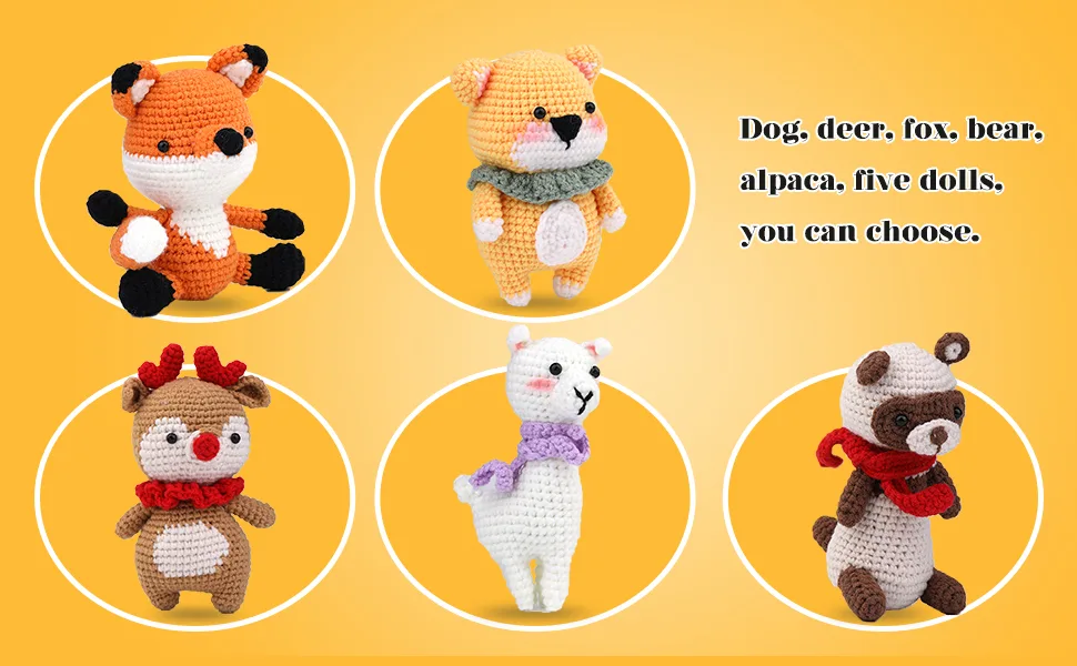 SOCNITC Beginner Crochet Kit Crochet Animal Kit and Knitting Starter Kit with Instruction tutorials and Video tutorials Peasy Yarn Hook Needle Accessories for Beginners and Lovers DIY Fox - Beginner Crochet Kit