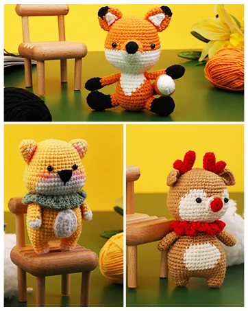 SOCNITC Beginner Crochet Kit Crochet Animal Kit and Knitting Starter Kit with Instruction tutorials and Video tutorials Peasy Yarn Hook Needle Accessories for Beginners and Lovers DIY Fox - Crochet Kit