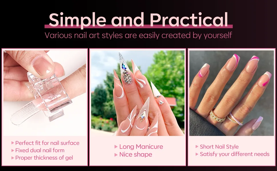 Modelones 12Pcs Nail Tips Clip for Quick Building Poly Nail Gel nail forms Nail clips for Poly Finger Nail Extension Builder Clamps Manicure Nail Art Tool - modelones polygel nails clip