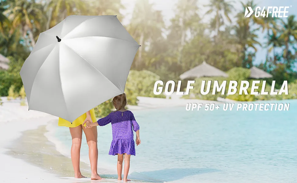 G4Free 62 Inch Windproof UV Protection Golf Umbrella Extra Large Silver Coated Automatic Open Stick Umbrella Silver/Lake Blue 62 inch - golf umbrella UV