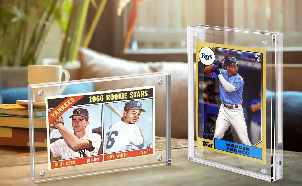 Acrylic Card Frame, Magnetic Trading Card Display Frames Desktop Display - 2 Sets Clear - acrylic sports card frame