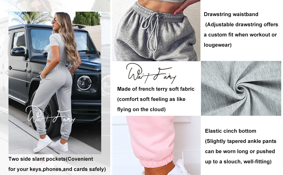 Waitfairy Womens Winter High Waisted Sweatpants Drawstring Jogger Sweat Pants Cinch Bottom Workout Trousers Medium Black - product details