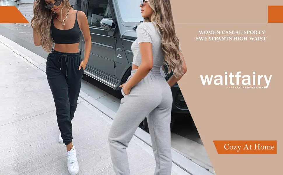 Waitfairy Womens Winter High Waisted Sweatpants Drawstring Jogger Sweat Pants Cinch Bottom Workout Trousers Medium Black - women jogger pants