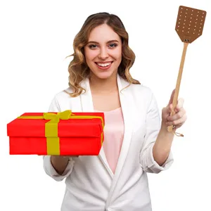 SAMEBUTECO Heavy Duty Leather Fly Swatter Brown Leather with Beech Wood Long Handle for Indoor and Outdoor 19.7 - gift fly swatter