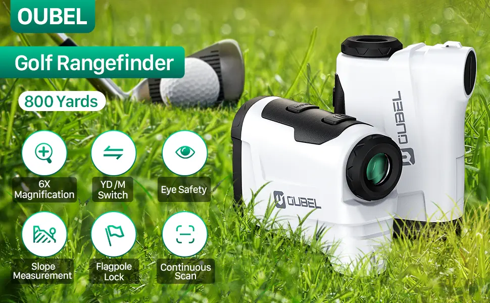 OUBEL Laser Golf Rangefinder(1200/800 Yards), Golf Slope Mode + Flag Pole Locking, Fast Focus System/Precise Pulse Vibration Lock, for Golf/Hunting, 6 Measurement Modes, IP54 Pro.Waterproof white 1200 Yard - product information 1