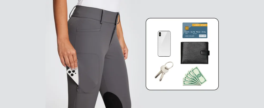 BALEAF Women's Horse Riding Pants Bootcut Breeches Knee Patch Equestrian with Zip Pockt Belt Loops Lightweight 01-gray Small - product information 14