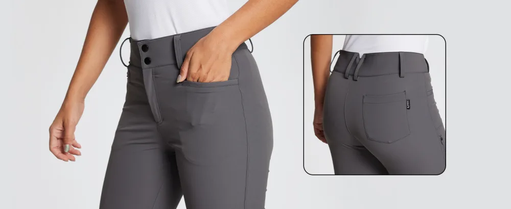BALEAF Women's Horse Riding Pants Bootcut Breeches Knee Patch Equestrian with Zip Pockt Belt Loops Lightweight 01-gray Small - product information 16