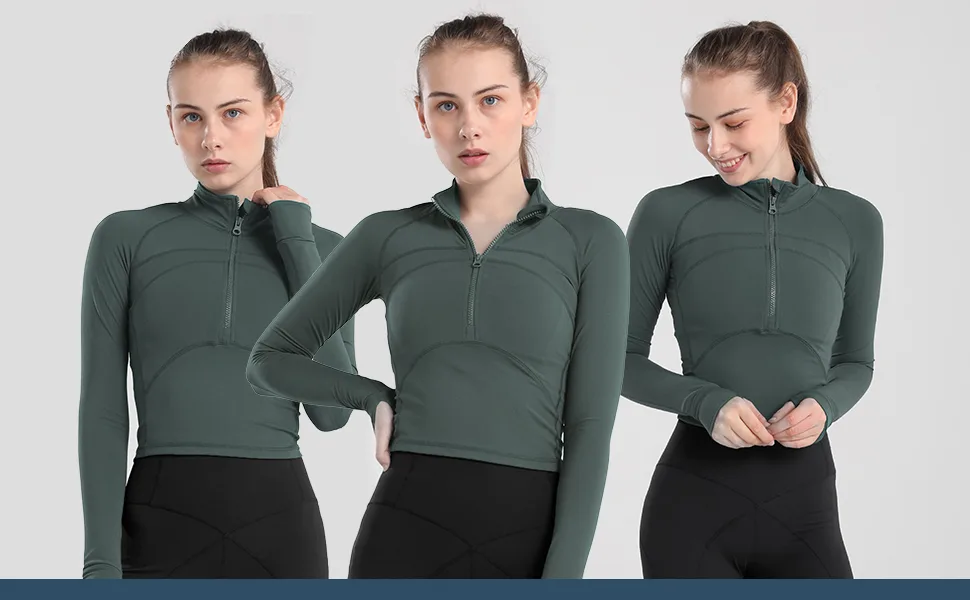 Vsaiddt Women's Athletic Half Zip Pullover Sweatshirt Workout Top Crop Quarter Zip Pullover Yoga Running Jackets A-black Large - product information 6