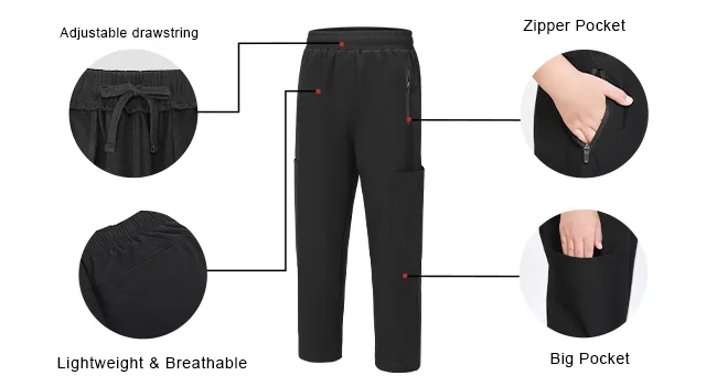 Roadbox Boys Hiking Cargo Pants with 5 Pockets - Youth Causal Drawstring Quick Dry Waterproof Trousers Grey X-Large - Design features