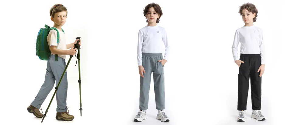 Roadbox Boys Hiking Cargo Pants with 5 Pockets - Youth Causal Drawstring Quick Dry Waterproof Trousers Grey X-Large - Model display pictures