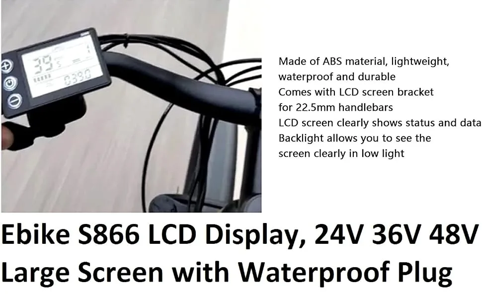 Alomejor S866 LCD Display, 24V 36V 48V Large Screen LCD Display with Waterproof Plug for Electric Bicycle - product information 15