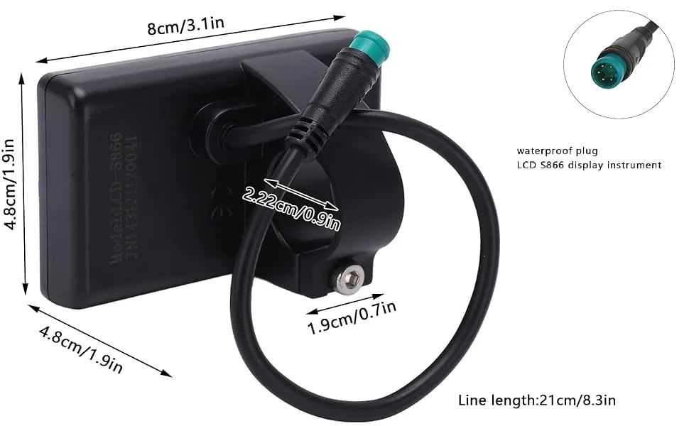 Alomejor S866 LCD Display, 24V 36V 48V Large Screen LCD Display with Waterproof Plug for Electric Bicycle - product information 16