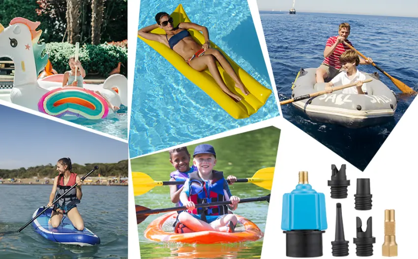 PAMASE Inflatable SUP Pump Valve Adapter Set- Standard Schrader Air Valve Adapter and Nozzle Air Pump Converter for Kayaking Surfboard Inflatable Bed Valve Adapter-6 Set - water sports