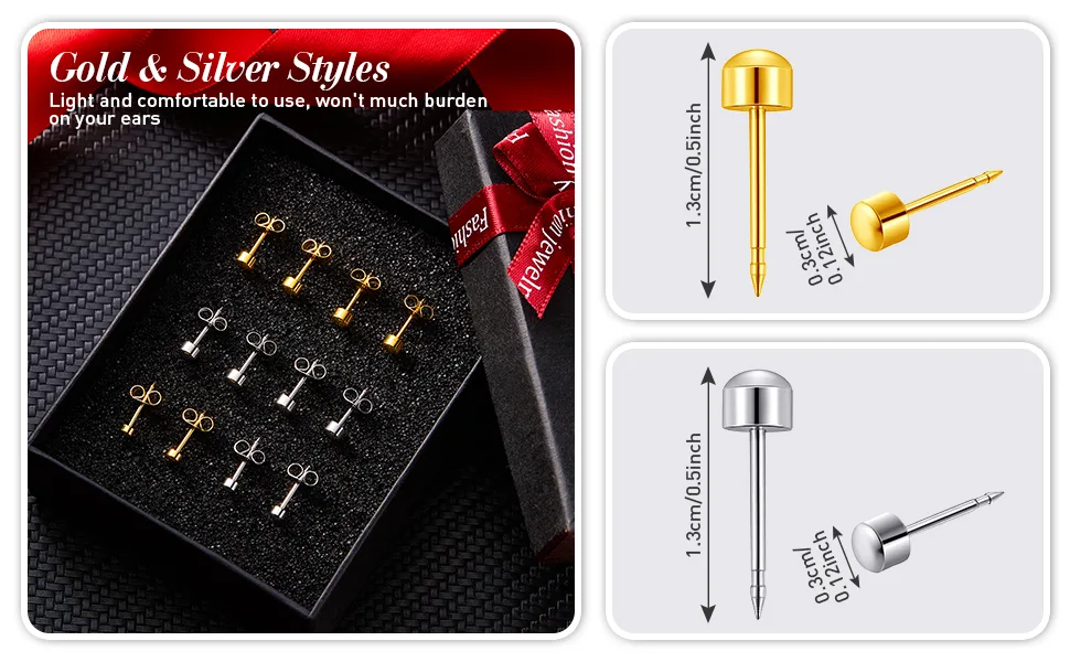 Yaomiao 20 Pairs Piercing Earrings Studs Stainless Steel Studs Earrings Body Ear Nose Navel Piercing Studs Anti Sensitive Rustproof for Salon Home Use Gold - product information 2