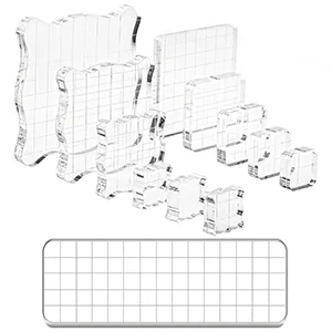 Suwimut 12 Pieces Acrylic Stamp Blocks, Clear Stamping Blocks Stamping Tools Set with Grid Lines for Scrapbooking Crafts Card Making, Assorted Sizes - S-AcrylicStampBlocks-12pc.PT02
