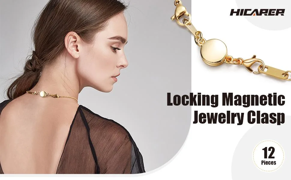 12 Pieces Locking Magnetic Jewelry Clasp Round Necklace Clasp Closures Bracelet Extender for Jewelry Making (Gold, Silver) - product information 1