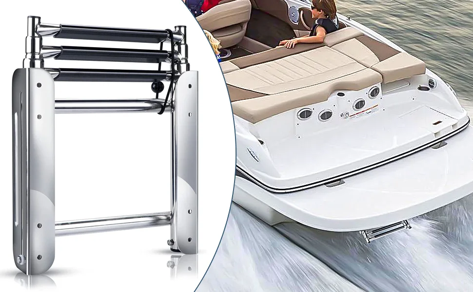 Marinebaby 3-Step Under Platform Telescoping Slide Mount Boat Boarding Ladder, Stainless Steel Marine Ladder - Marinebaby 3-Step Under Platform Telescoping Slide Mount Boat Boarding Ladder