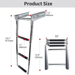 Marinebaby 3-Step Under Platform Telescoping Slide Mount Boat Boarding Ladder, Stainless Steel Marine Ladder - Size 7335