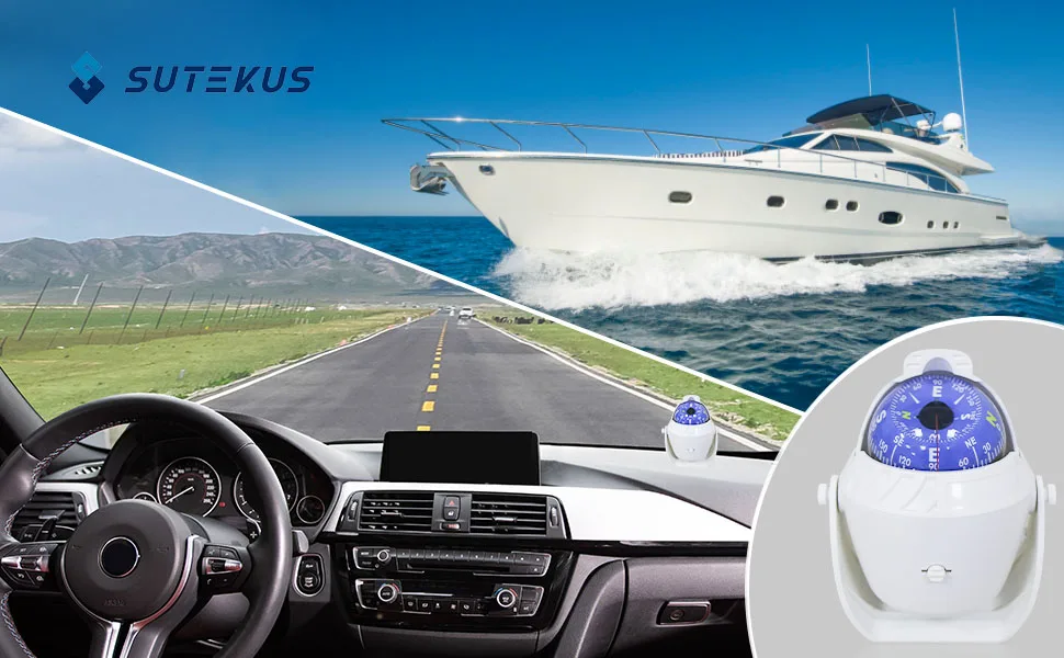 Sutekus Boat Compass Marine Illuminated Dashboard Compass with Surface Mount White - product information 2