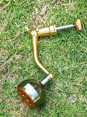 Goture Spinning Reel Handle Metal Reel Replacement Handle Rocker Arm Grip with Round Power Knob Fishing Reel Handle Gold 02 Medium - product information 19